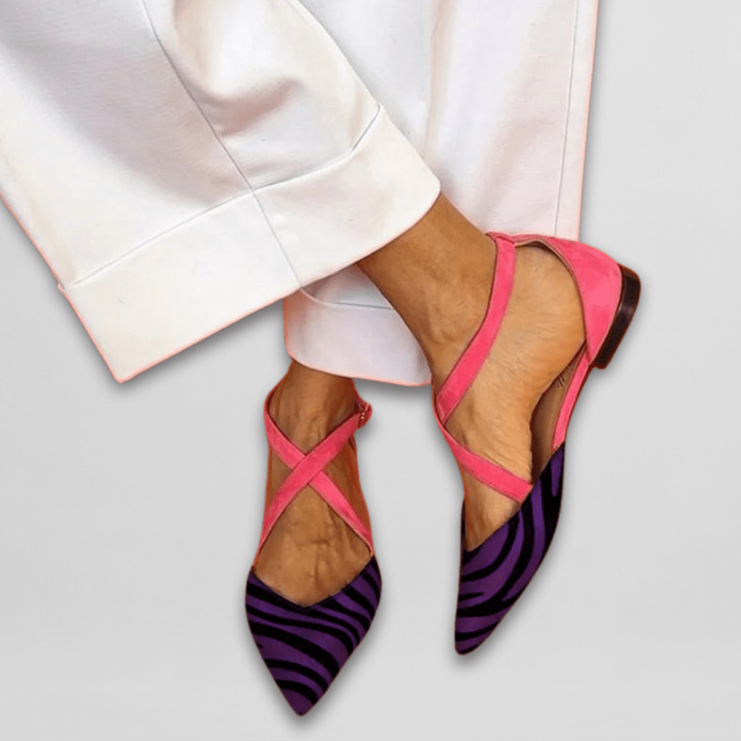 Stylish women's strappy ballet flats. Chic, versatile everyday shoes perfect for summer casual or dressy looks.