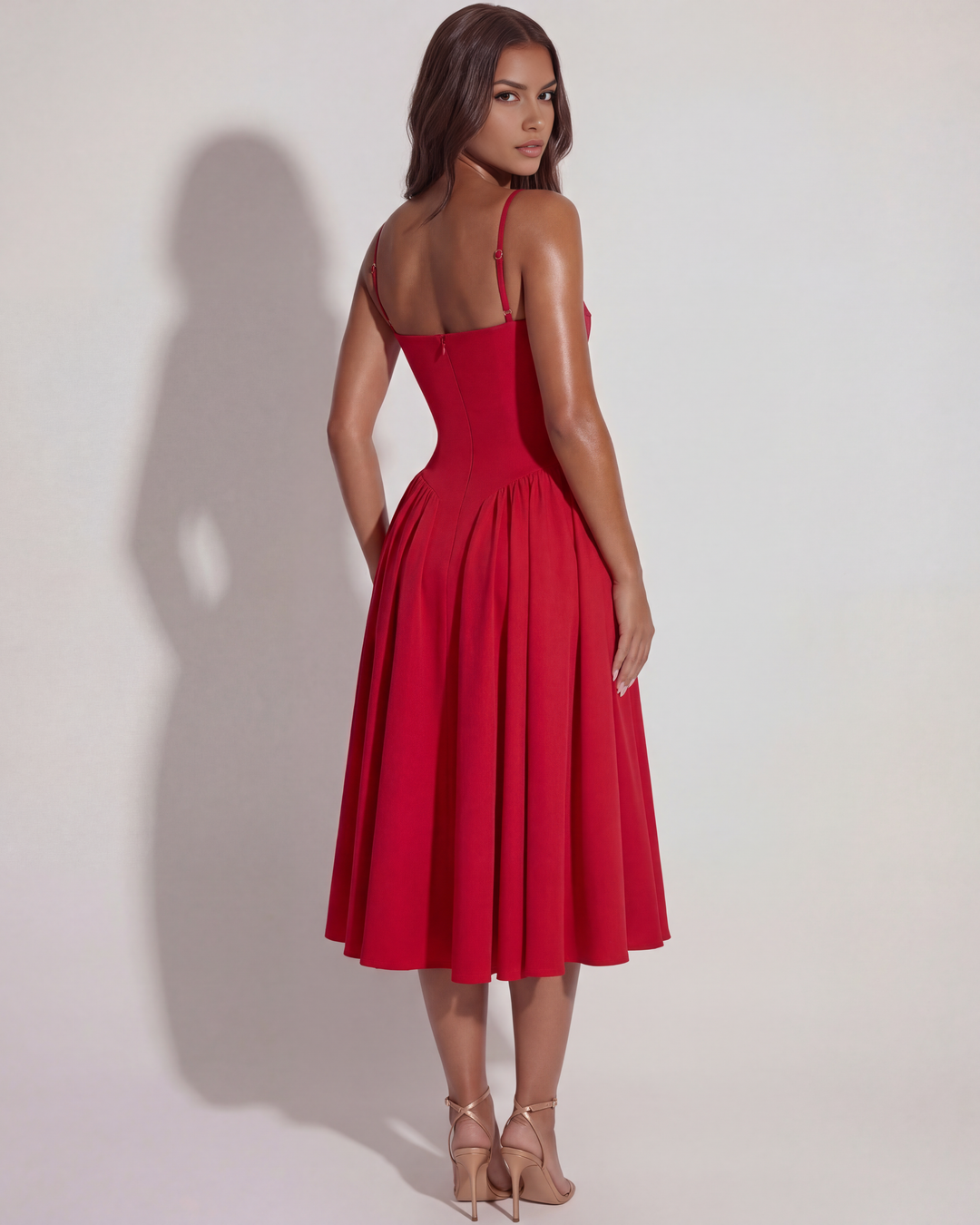 Versatile elegant women's summer midi dress, sweetheart neckline, for parties, vacation & date night.