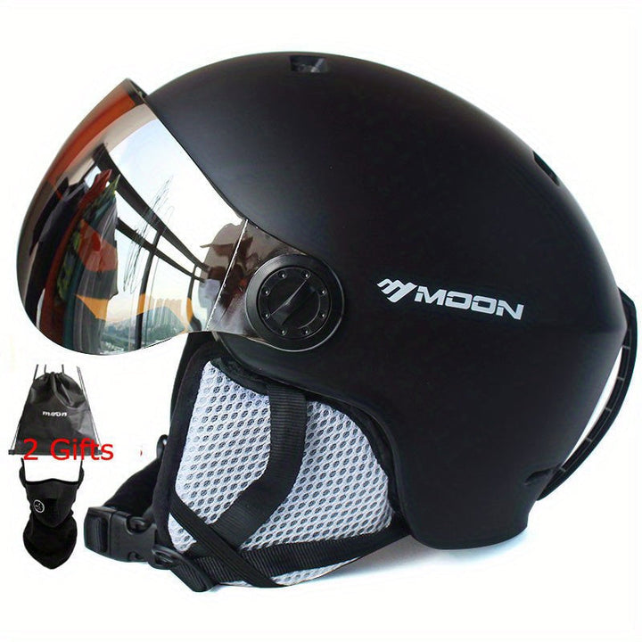 Ventilation system on a black ski helmet, ensuring comfort and airflow during active winter sports.