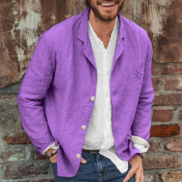 Modern men's casual linen cotton jacket with button closure, perfect for effortless spring and summer styling.