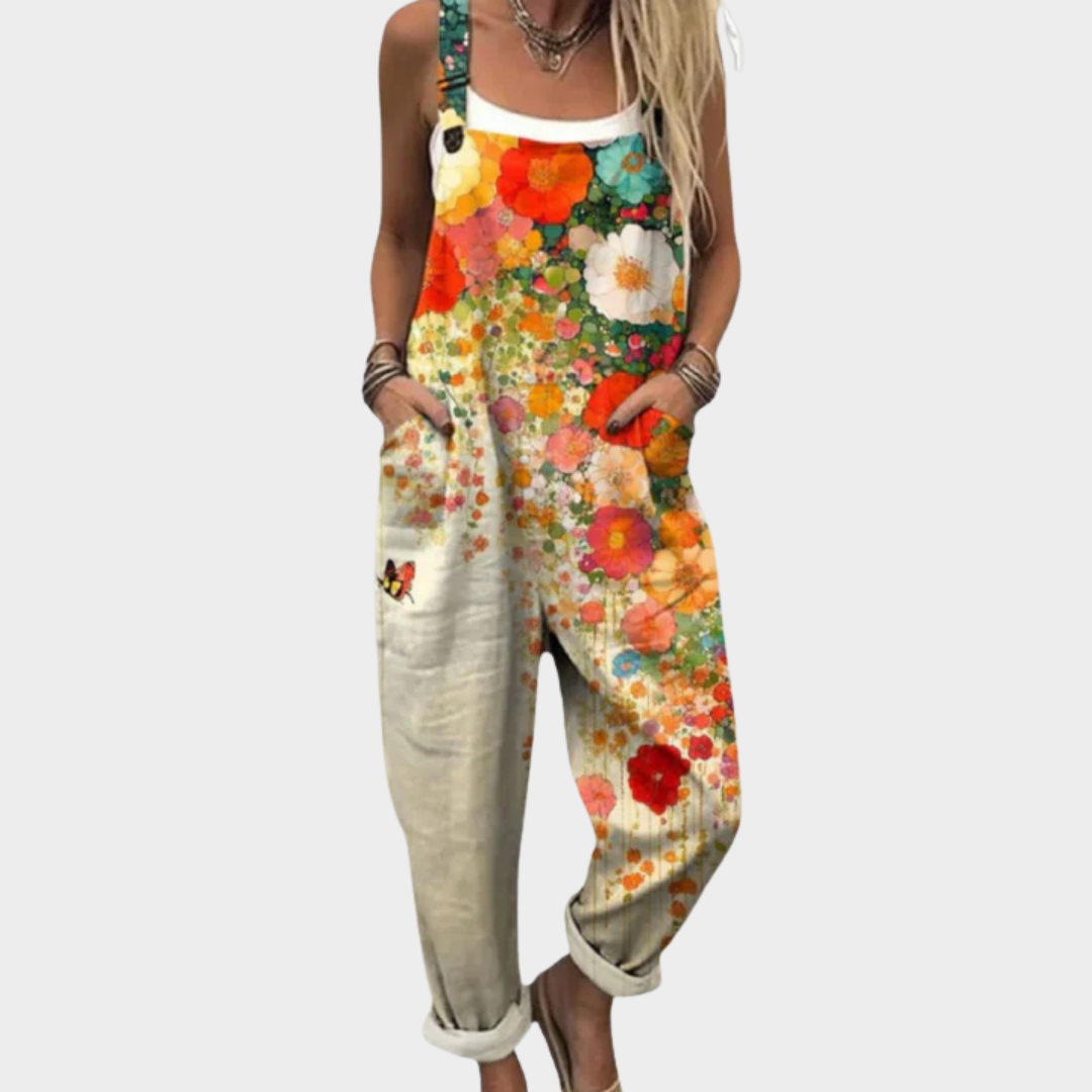 Women's comfortable printed loose-fit overalls jumpsuit, ideal for casual spring/summer fashion, available in plus sizes.