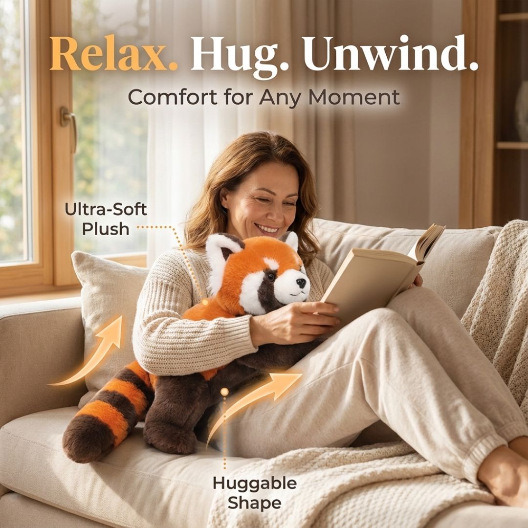 Raccoon plush long relaxation pillow, soft and comforting home decor.