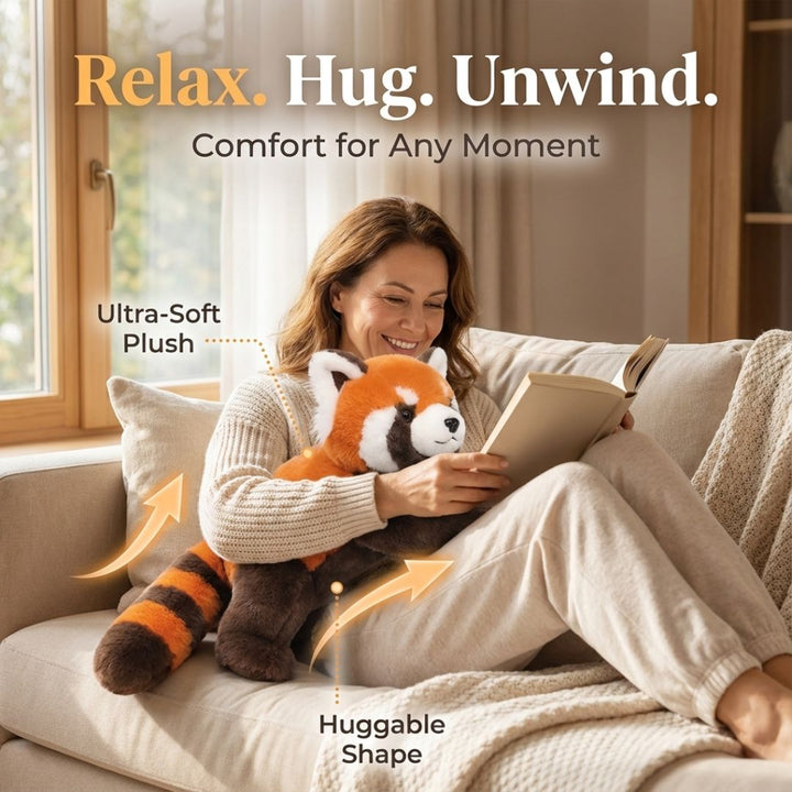 Raccoon plush long relaxation pillow, soft and comforting home decor.