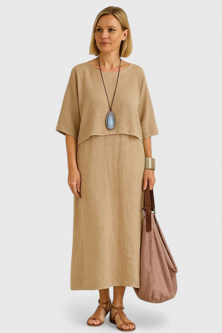 Women's elegant two-piece set featuring a stylish top & matching skirt. Casual chic fashion.