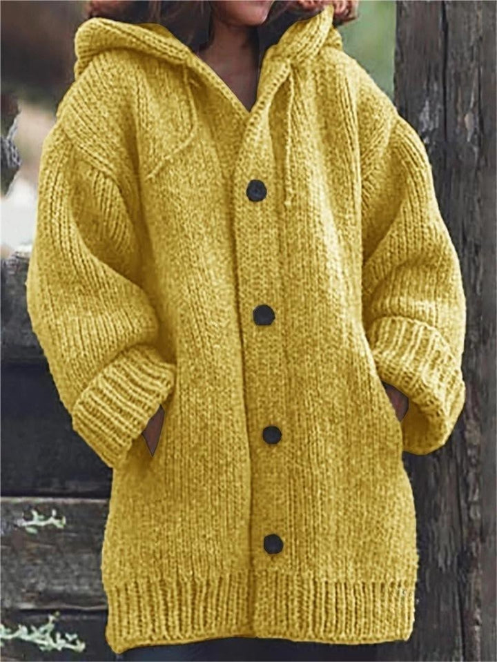 Women's cozy hooded oversized cardigan in gray, perfect for autumn layering & casual chic style.