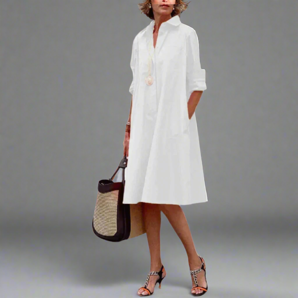 Chic women's short polo dress with classic collar. Elegant & comfortable for spring and summer casual outfits.