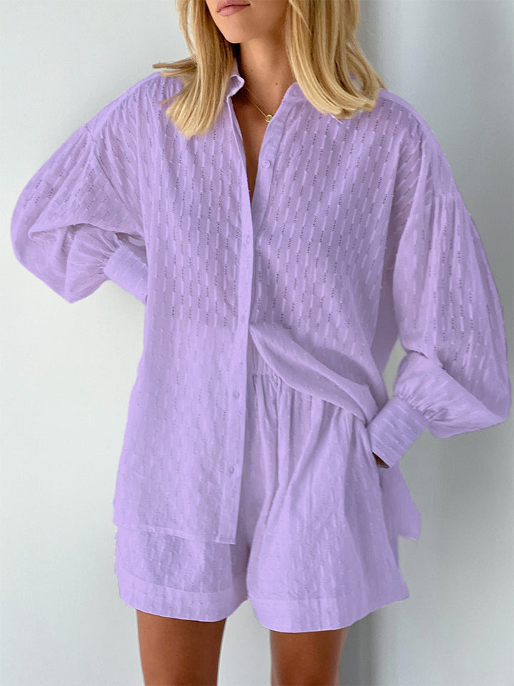 Matching broderie shorts for women, part of a comfortable two-piece summer casual outfit.