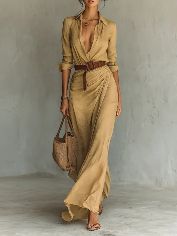 Elegant women's wrap dress, tailored for a flattering fit, perfect for formal or party wear.