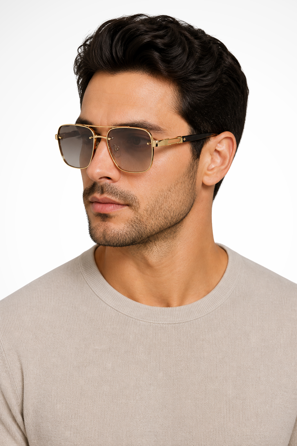 Stylish men's gold metal frame aviator square sunglasses. Perfect fashion accessory & UV protection.