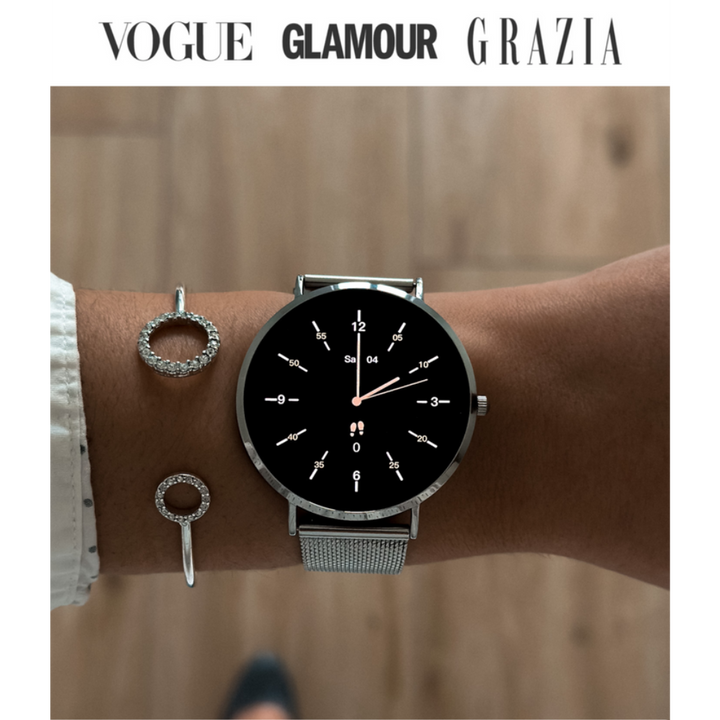 Novaris fitness watch on a desk, showcasing its premium build. The ultimate customizable smart accessory.