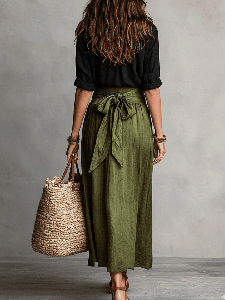 Versatile women's two-piece set: a stylish top and flowing bohemian skirt, perfect for any occasion.