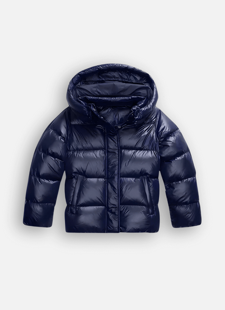 Sleek women's slim-fit puffer jacket, offering warmth and style for fall fashion & cold weather city wear. Everyday outerwear.