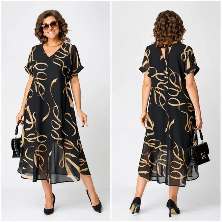 Stylish V-neck midi dress for women, combining fashion with cozy, all-day comfort.
