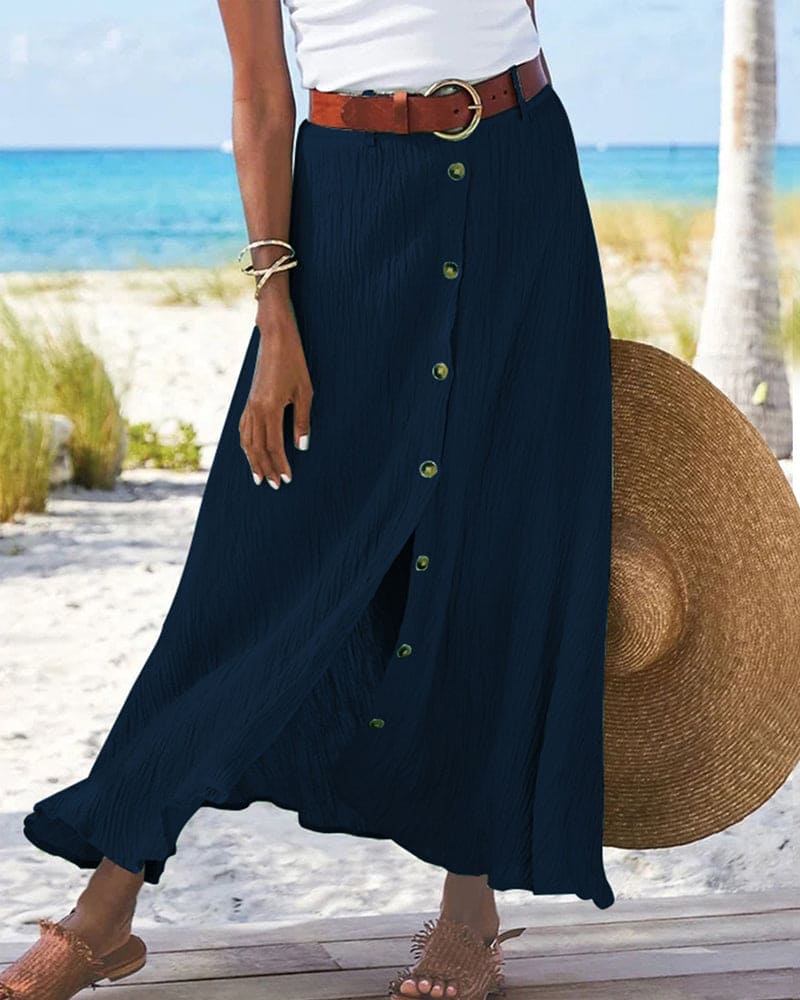 Comfortable and elegant women's maxi skirt. Versatile button-front design, ideal for spring and summer fashion.