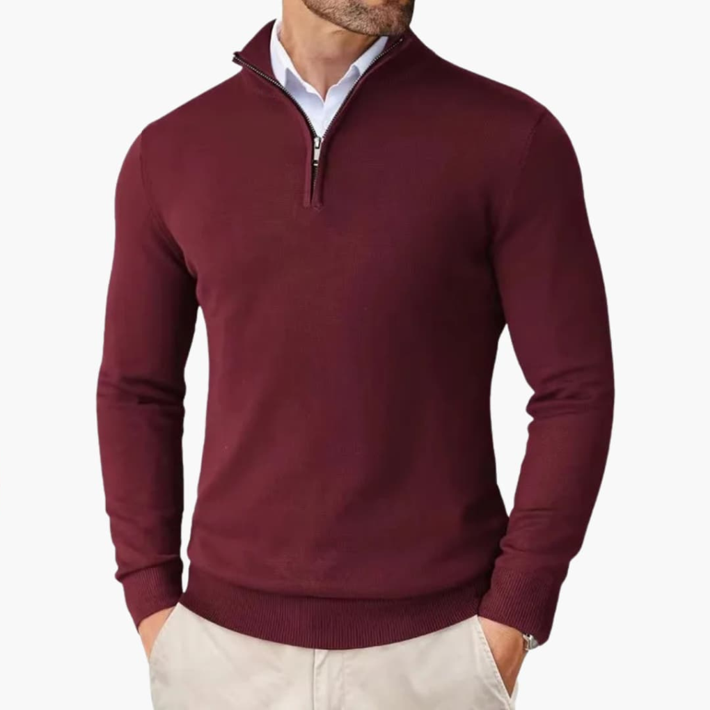 Comfortable men's casual quarter zip top. Refined long sleeve pullover for versatile everyday wear.