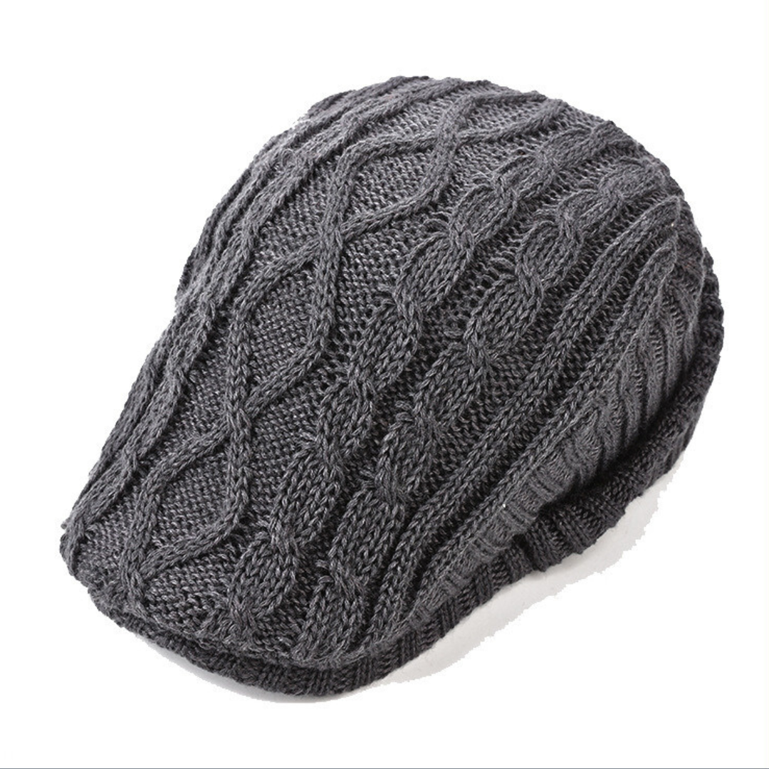 Grey textured unisex flat cap, perfect for a classic stylish winter accessory or casual headwear.