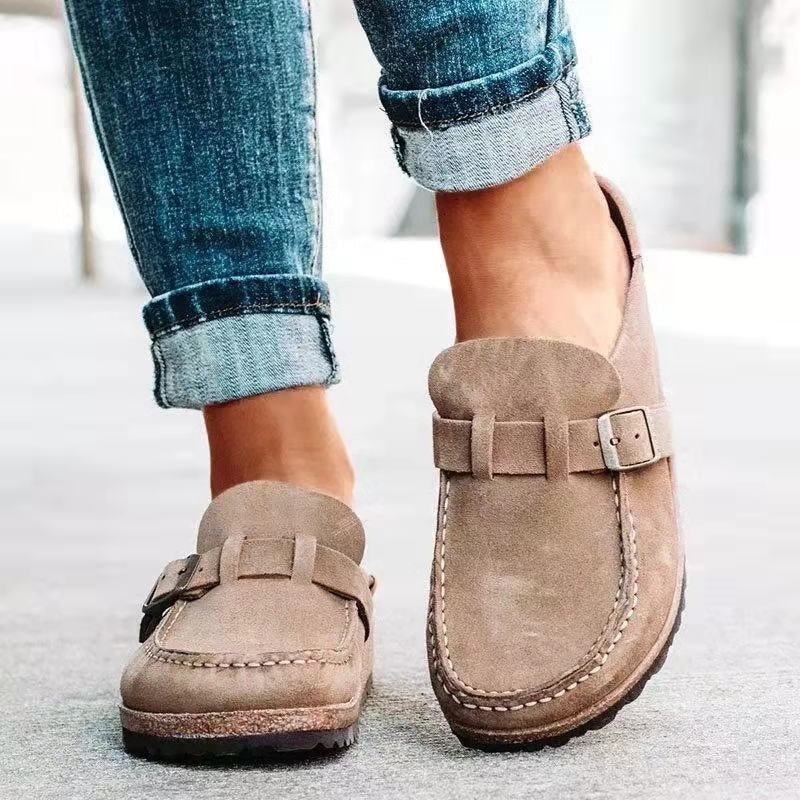 Top view of women's casual orthopaedic slip-on shoes, showing breathable upper and adjustable straps for a secure fit.