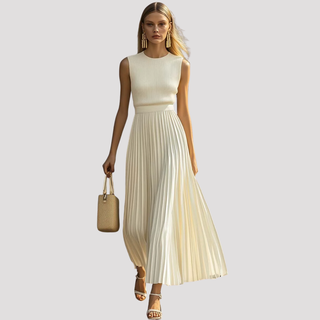 Elegant women's sleeveless pleated knit dress, a versatile maxi perfect for casual outings or special occasions.