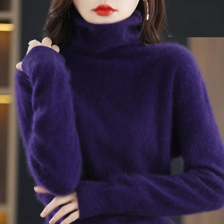 Soft women's luxurious turtleneck pullover, stylish sweater for winter warmth & fashion.