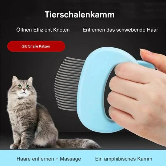 Multi-functional cat massage brush with soft bristles, detangles fur & provides a soothing grooming experience.
