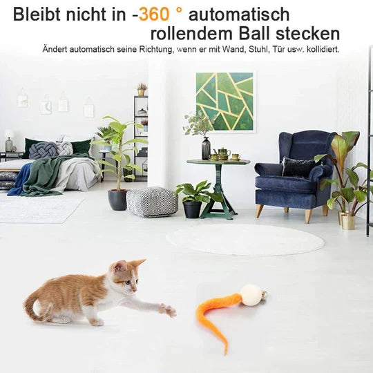 Durable interactive cat toy featuring a wagging tail and an engaging bell for active cats.