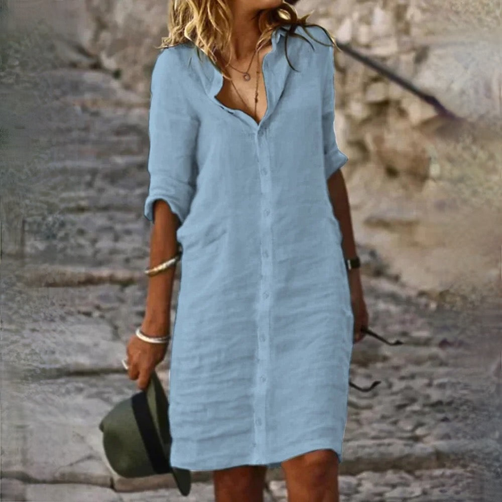 Comfortable & elegant women's summer midi dress, perfect for versatile everyday casual wear.