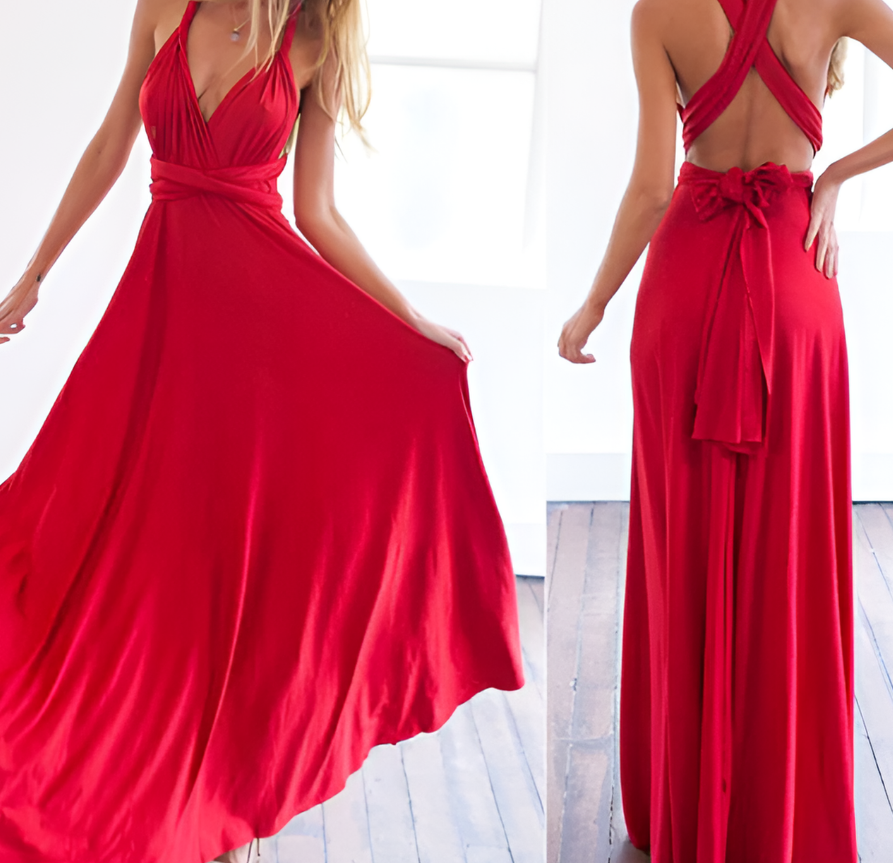 Beautiful multiway wrap maxi dress for women, a versatile evening gown perfect for any special occasion.
