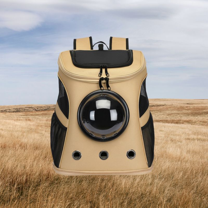 Cat carrier backpack featuring a clear panoramic window, offering your pet a full view during travel.