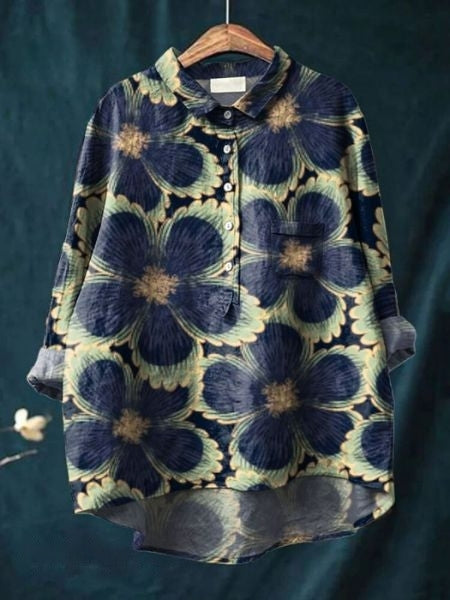 Casual long sleeve women's floral button-up blouse, comfortable everyday wear.
