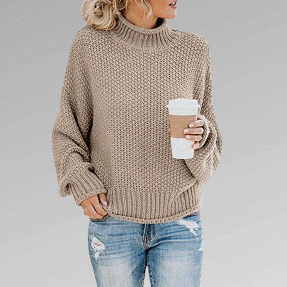 Women's classy Scandinavian knit sweater, elegant & cozy long-sleeve top.