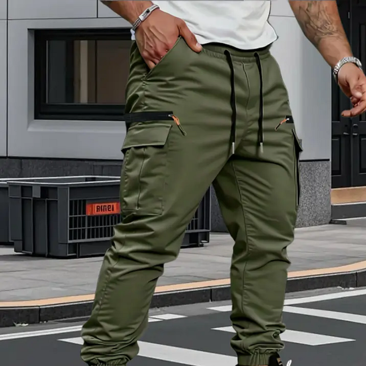 Men's casual cargo pants with a comfortable tapered fit, drawstring waist, and utility pockets for everyday wear.