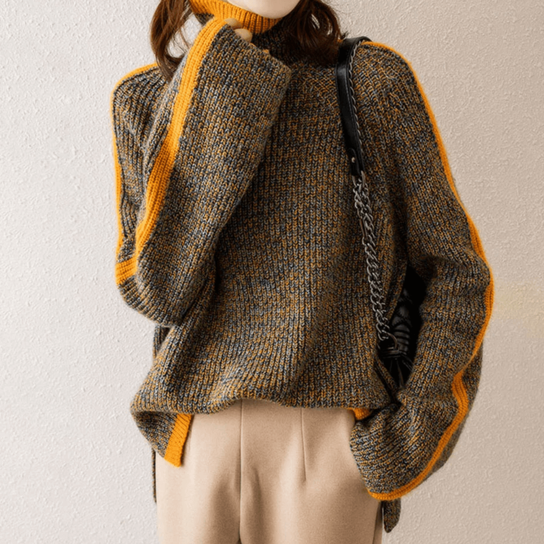 Mixed Knit Turtleneck Sweater