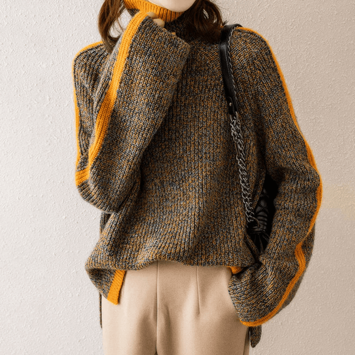 Mixed Knit Turtleneck Sweater
