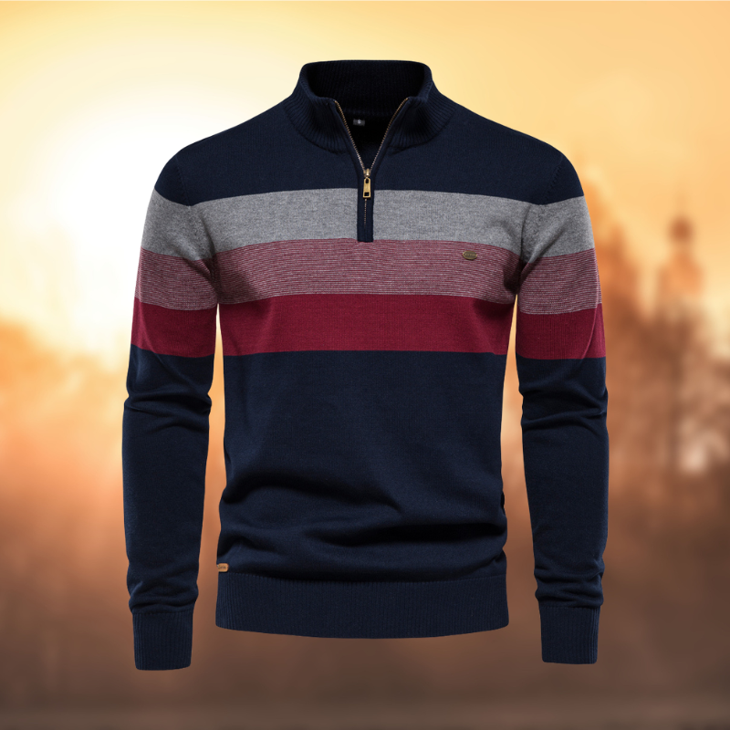 Men's versatile striped half-zip pullover sweater. Perfect for casual long-sleeve style and everyday wear.