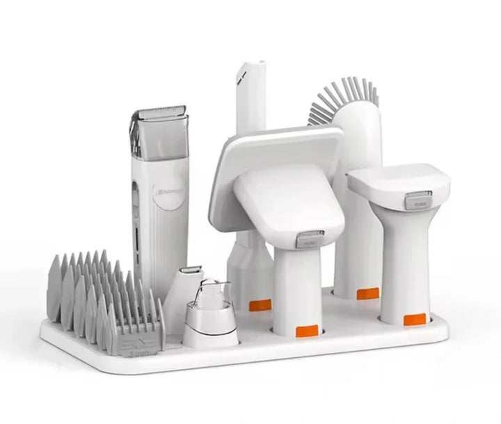 Ultra-quiet dog & cat grooming clipper with powerful integrated vacuum for clean, stress-free home pet hair trimming.