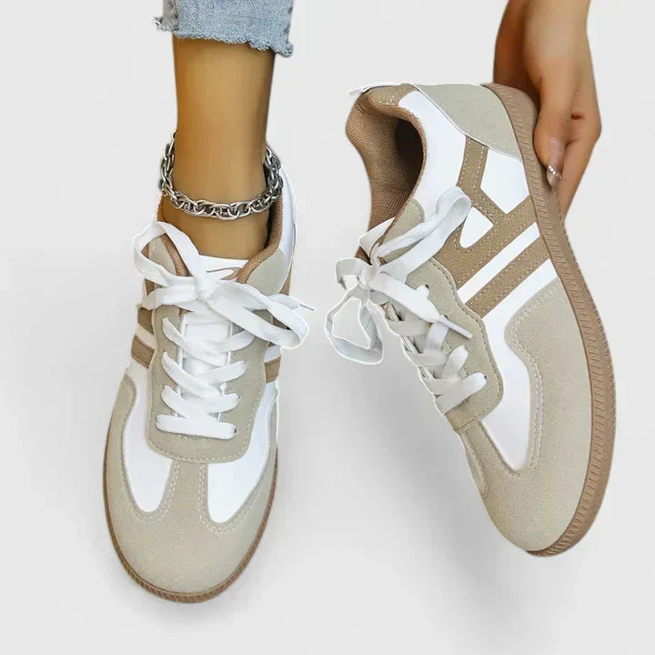 Khaki white women's orthopedic sneakers, designed for all-day comfort and supportive walking.