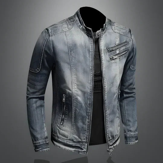 Classic men's retro denim jacket, versatile button-up outerwear for all-season casual wear.