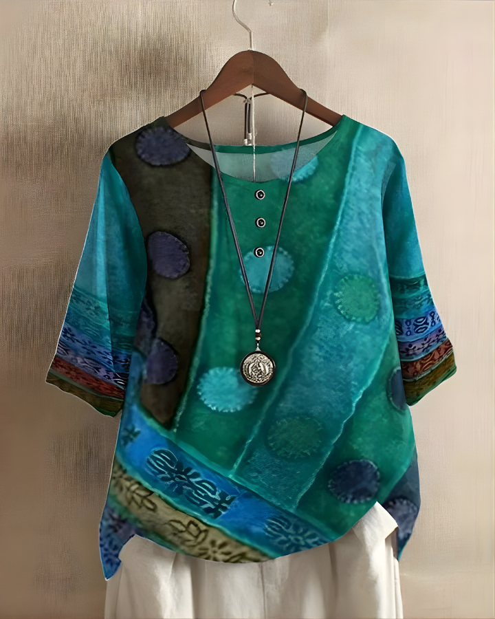 Comfortable women's summer tunic top with a lively printed design.