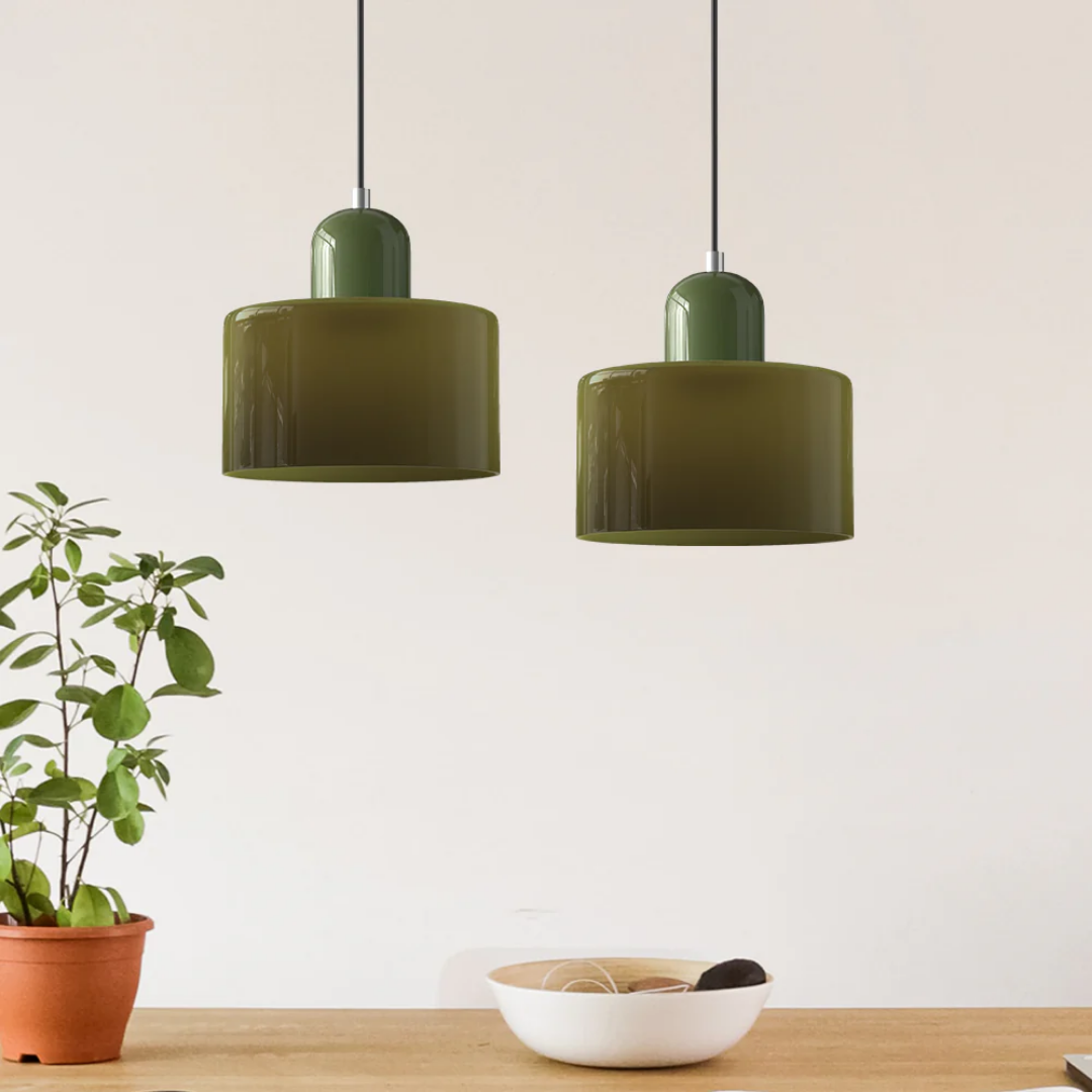 Timeless retro pendant lamp, glass shade & adjustable cord for elegant home decor.