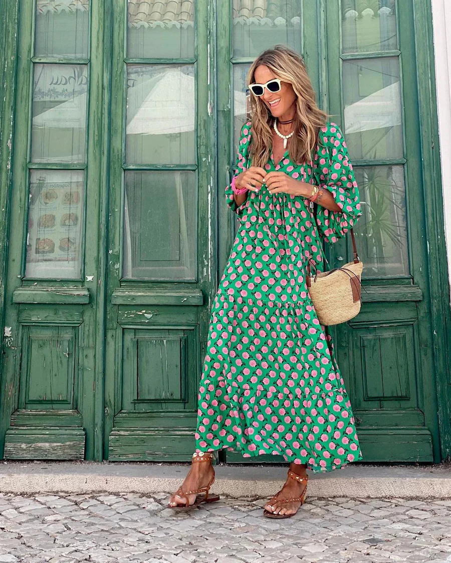 Women's bohemian maxi dress, a flowy long summer dress perfect for effortless boho style and all-day comfort.
