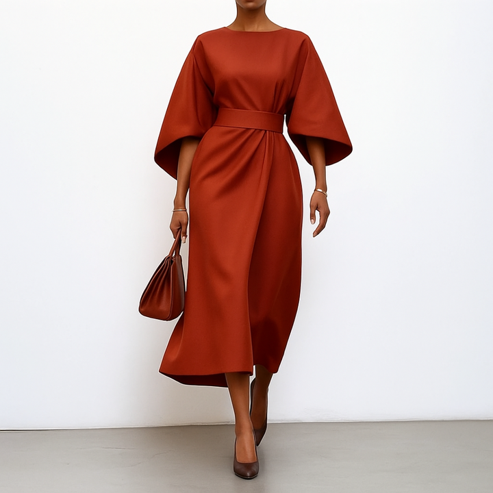 Elegant women's satin feel batwing maxi dress, a formal or casual long dress for various occasions.