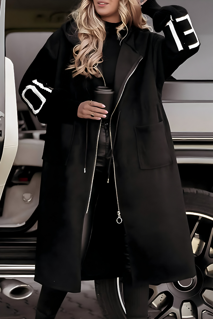 Ladies' elegant hooded coatigan, an essential piece for chic women's fashion and comfortable layering.