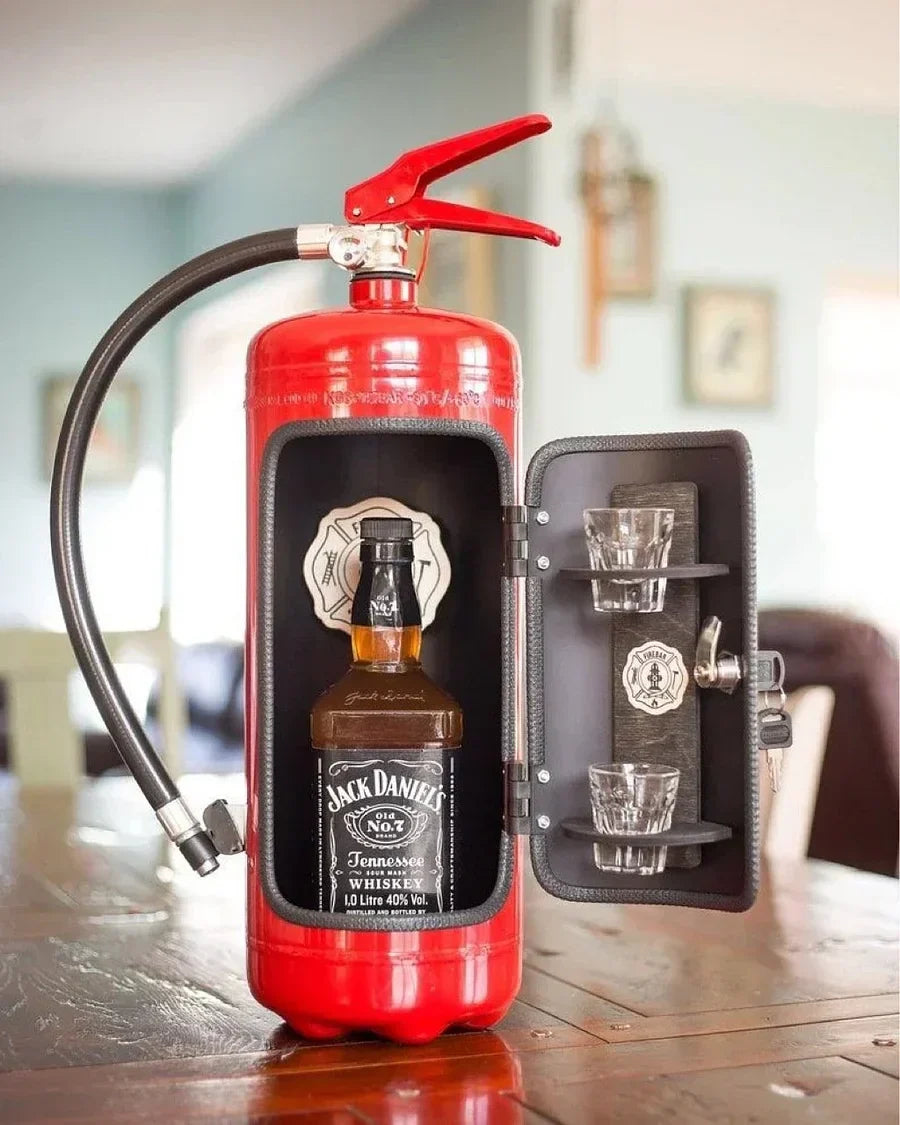 Novelty FireBar hidden bar in red & black. Perfect discreet drink storage & conversation starter for mancave.