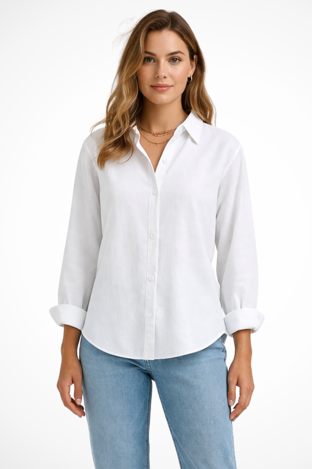 Casual wear women's relaxed fit long sleeve button down collared top, a versatile and comfortable choice.