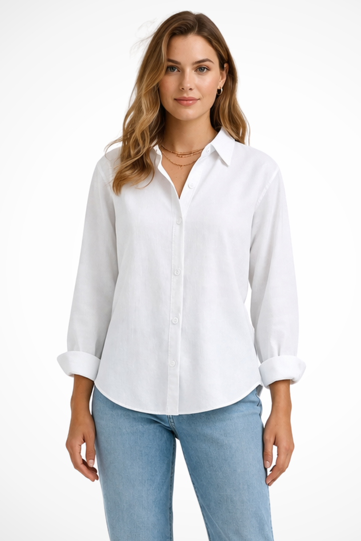 Casual wear women's relaxed fit long sleeve button down collared top, a versatile and comfortable choice.