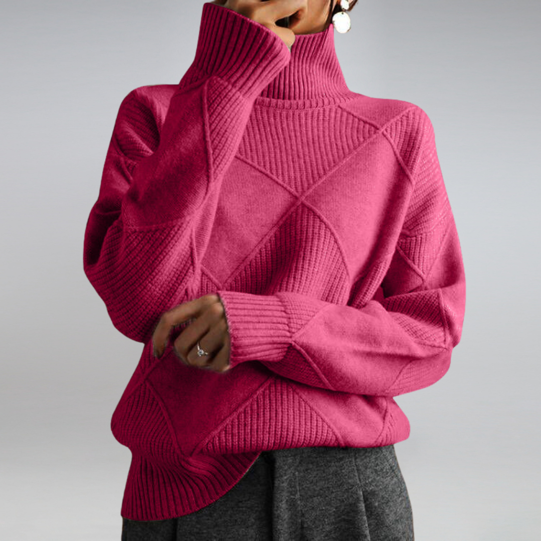 Stylish oversized turtleneck sweater for women. Elegant, relaxed fit, cozy knit pullover for fall & winter fashion.