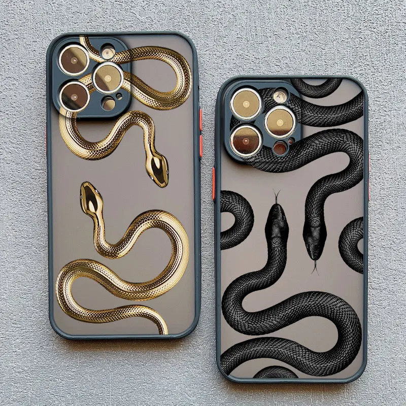 Unisex snake pattern phone case for iPhone, showcasing shock-absorbing protection and stylish design.