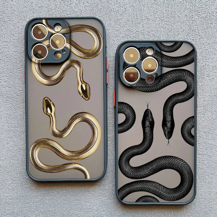 Unisex snake pattern phone case for iPhone, showcasing shock-absorbing protection and stylish design.