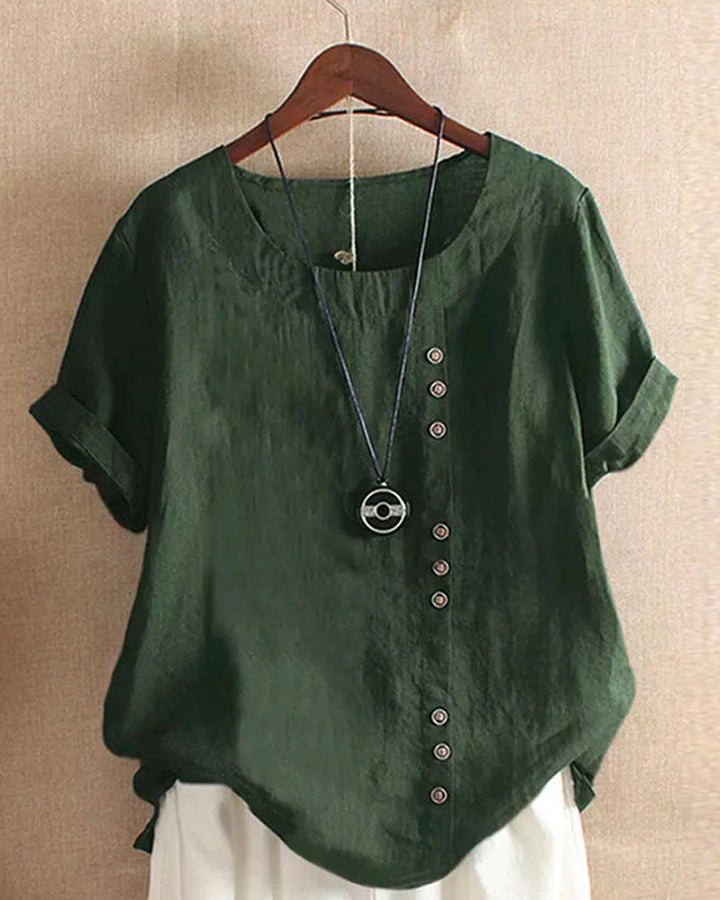 Versatile women's blouse, short sleeve round neck, great for everyday wear or an elegant casual look.
