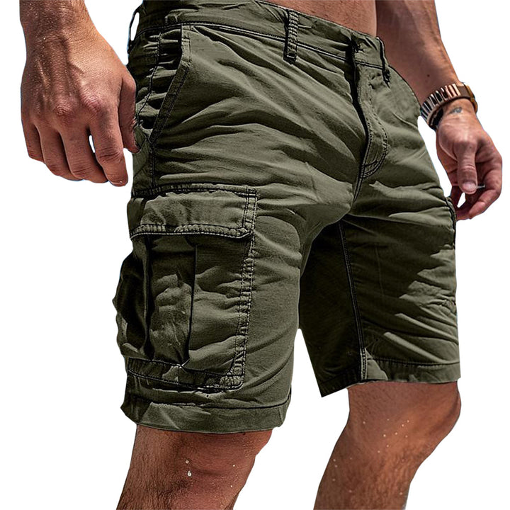 Stylish men's classic cargo shorts in a neutral color, ideal for summer wear, providing comfort & practical utility.
